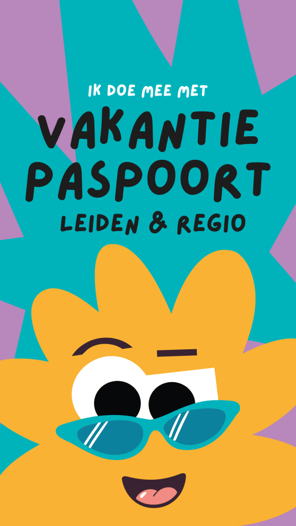 Vakantiepaspoort Leiden & Regio met een vrolijke vos met zonnebril voor activiteiten voor kinderen Katwijk